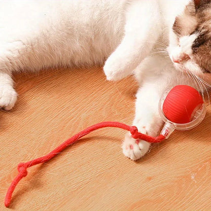 Automatic Interactive Cat Ball Toy Rechargeable Smart Electric Rolling Ball with Faux Tail Mouse Imitation for Dog Cat Training