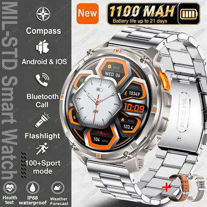 2026 New T-Rex3 Ultra Military Smart Watch 1100mAh Battery GPS Path IP68 Waterproof Sports Tracker Outdoors Compass Smartwatch
