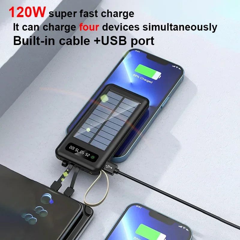 2026NEW Lenovo 200000mAh Large Capacity 4In1 Solar Power Bank Fast Charging Mobile Powerbank Portable External Battery ForiPhone