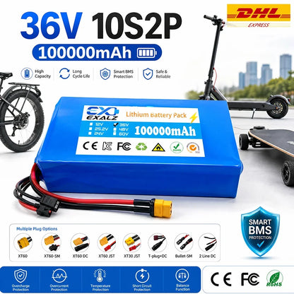 36V Hoverboard Scooter Battery 10S2P 100Ah 18650 Rechargeable Lithium Pack for Skateboard Ultra Thin BMS XT60 Plug