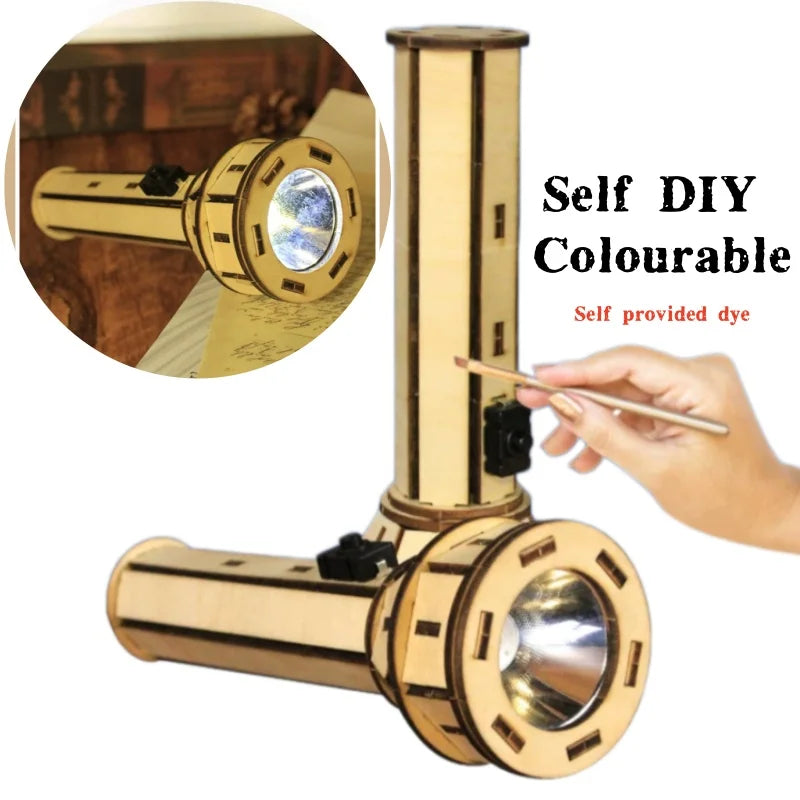 Wooden Puzzle Set DIY Electric Flashlight Handmade Cute Shape Safe Interactive Educational Physical Science Adults Creative Gift