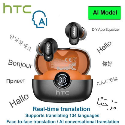 HTC NE79 Real Time Translation Earphone Bluetooth HiFi Music HD Call Noise Reduction Wireless Earbud LED Display With Mic