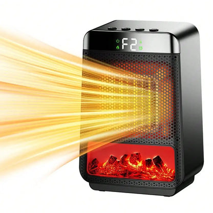 PTC Space Heater Portable Electric Heater with Simulated Flame 8H Timer Overheat & Tilt‑Protection for Home Office Indoor Use