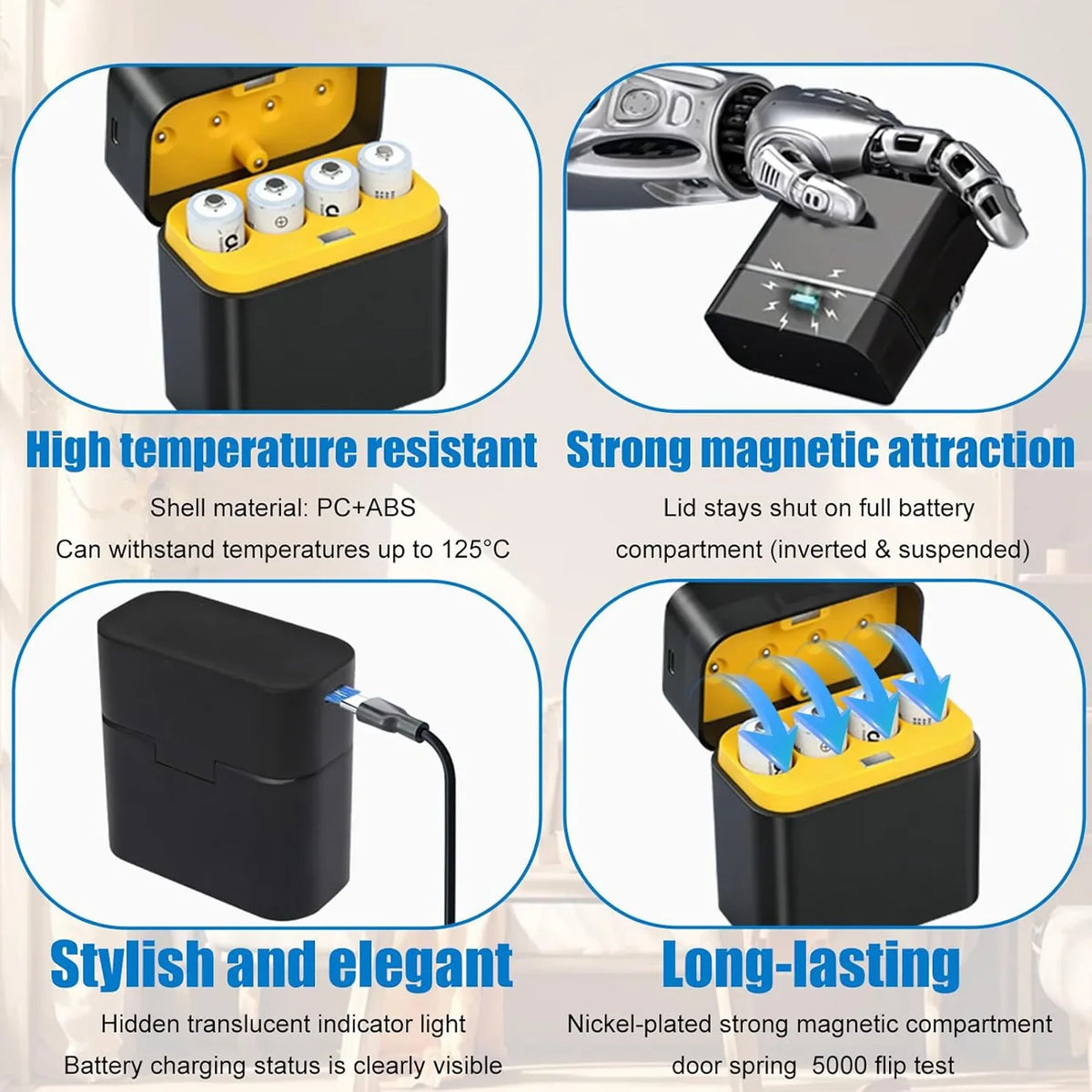 4-Slot Smart Battery Charger for AA 5.0V Rechargeable Li-on Batteries Portable Battery Charger Type-C Cable