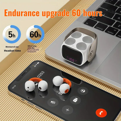 Ear Clip Bluetooth 5.3 Earbuds 60 Hours Playtime Open Ear Wireless Headphones Sports Running Cycling Driving Sweatproof Secure Fit 360° Stereo Sound