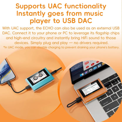 FiiO ECHO 4GB Portable Hi-Res Audio Music Player Dual DAC Bluetooth Music Player 3.5mm + 4.4mm Balanced Output Color Screen
