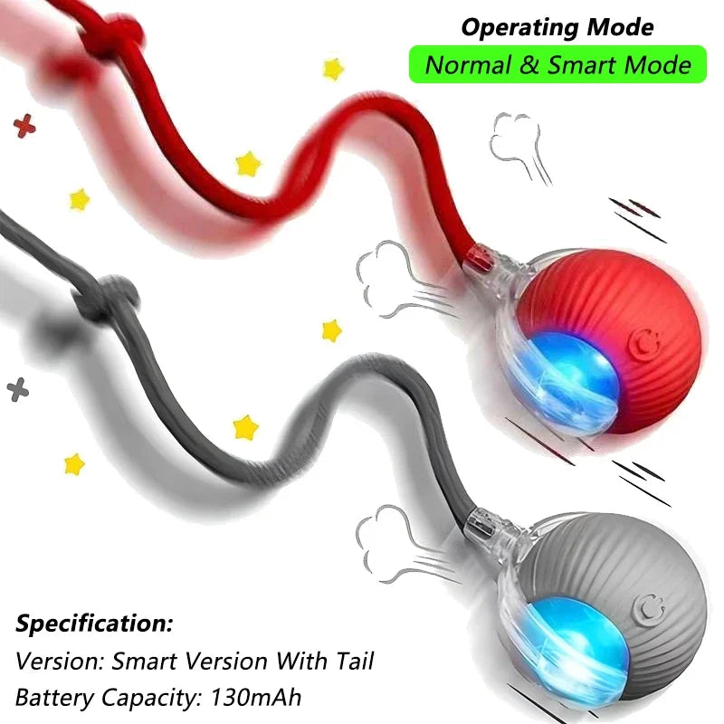 iLMH Cat Interactive Ball Toy Automatic Rolling Ball Faux Tail Rechargeable Smart Pet Electric Toy Pet Training Imitate Mouse