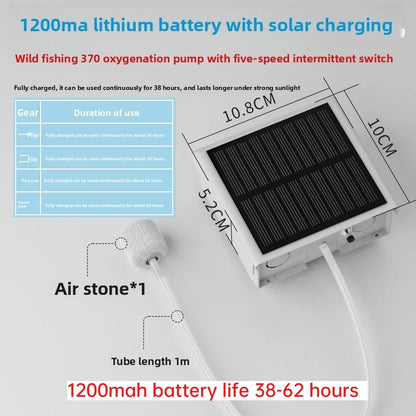 370 Solar Air Pump Portable Outdoor Fishing, Lithium Battery Powered High Power Oxygen Pump