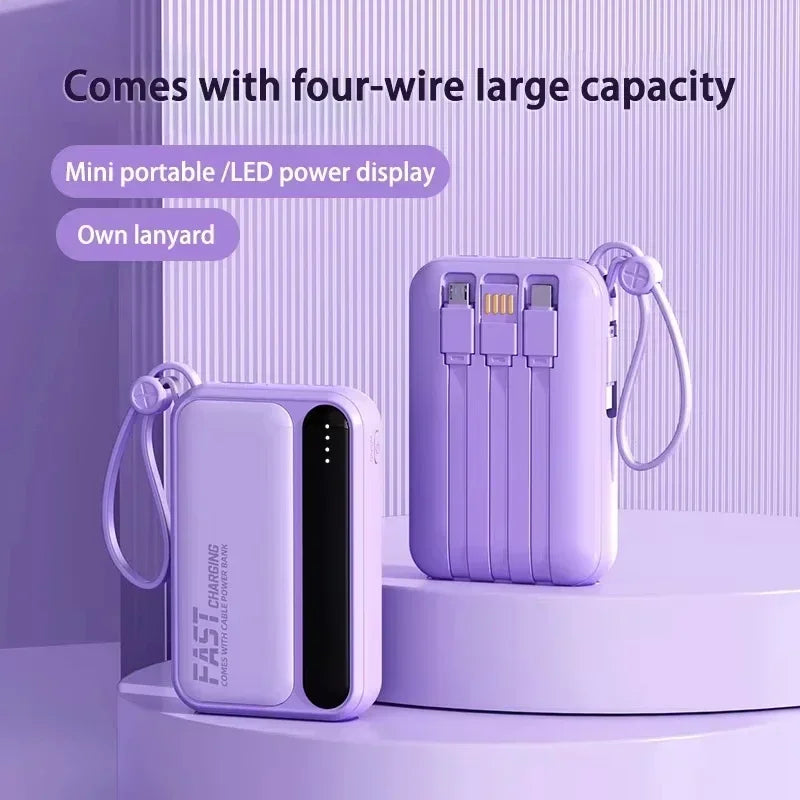 Lenovo CCC 500000mAh 4 Cables High Capacity Mini Power Bank Fast Charging Portable External Battery Supply New For iPhone Xiaomi