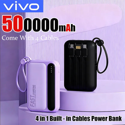 VIVO 500000mAh Power Bank Built in 4 Lines Large Capacity Super Fast Charging Portable External Battery for All Phones 2026 NEW