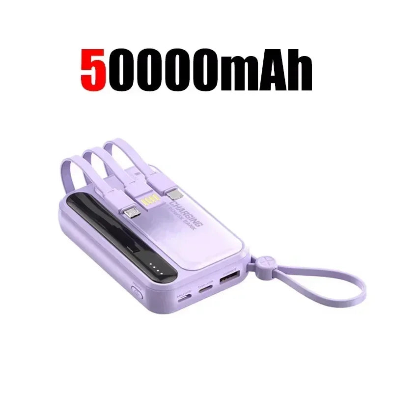 Lenovo CCC 500000mAh 4 Cables High Capacity Mini Power Bank Fast Charging Portable External Battery Supply New For iPhone Xiaomi