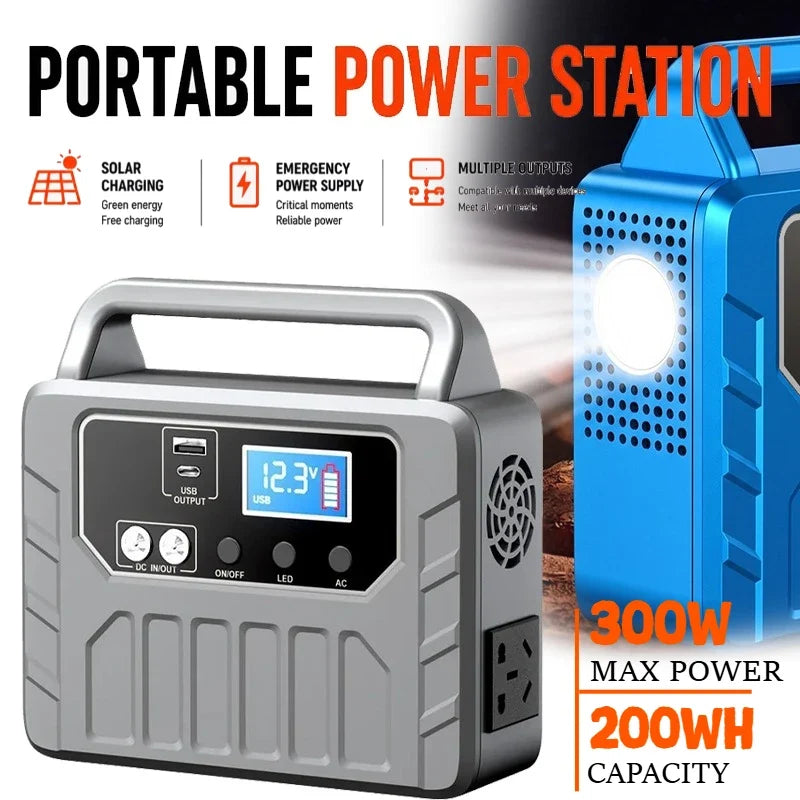 300W 200W Portable Power Station 200Wh Outdoor Energy Storage Powerbank 220V 110V AC Output Solar Generator for Camping Home Use