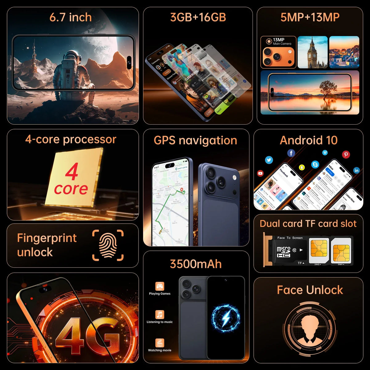IVMI Smartphone Android 17 Promax  Dual SIM 6.7"Display 3GB RAM 16GB ROM Cellphone WIFI Play Store 4G Mobile Phones