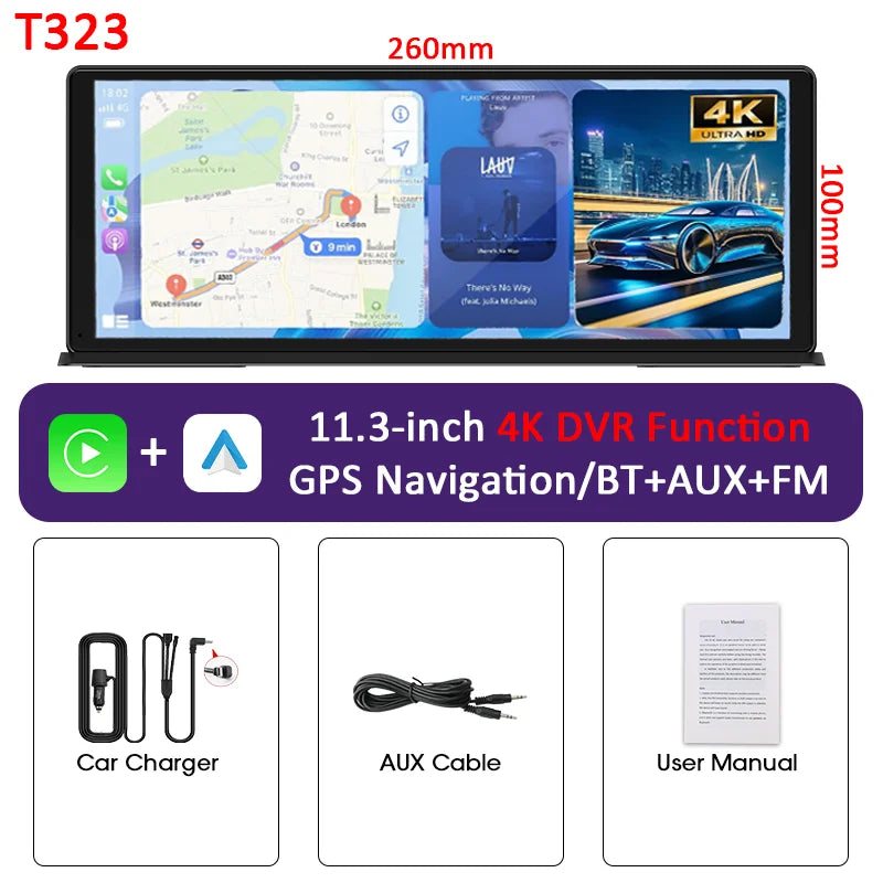 Portable Wireless CarPlay & Android Auto Screen – Size & DVR Options