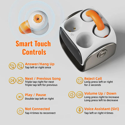 Ear Clip Bluetooth 5.3 Earbuds 60 Hours Playtime Open Ear Wireless Headphones Sports Running Cycling Driving Sweatproof Secure Fit 360° Stereo Sound