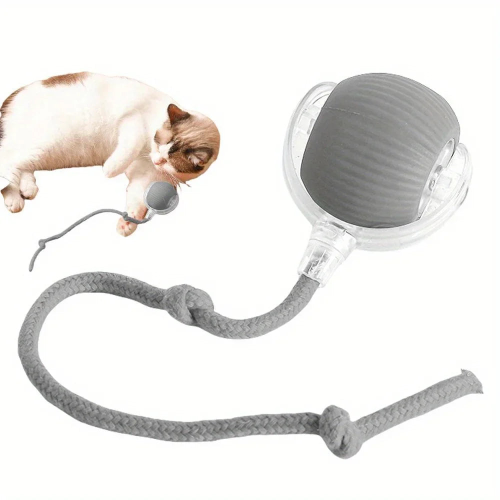 Automatic Interactive Cat Ball Toy Rechargeable Smart Electric Rolling Ball with Faux Tail Mouse Imitation for Dog Cat Training