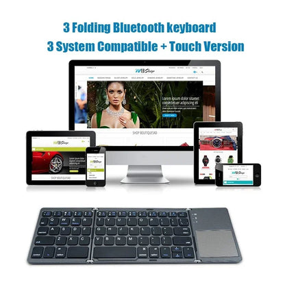 Wireless Tri-Fold Bluetooth Keyboard with Touchpad | Foldable | 81 Keys | 35Hr Battery | Phone Tablet PC Mac