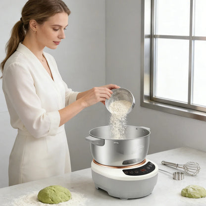200W Electric Kneading Machine, 304 Stainless Steel Dough Kneading Machine, 5L Stand Mixer, 140-170 RPM, Timer Auto-Off, for Kitchen, Baking, Silver