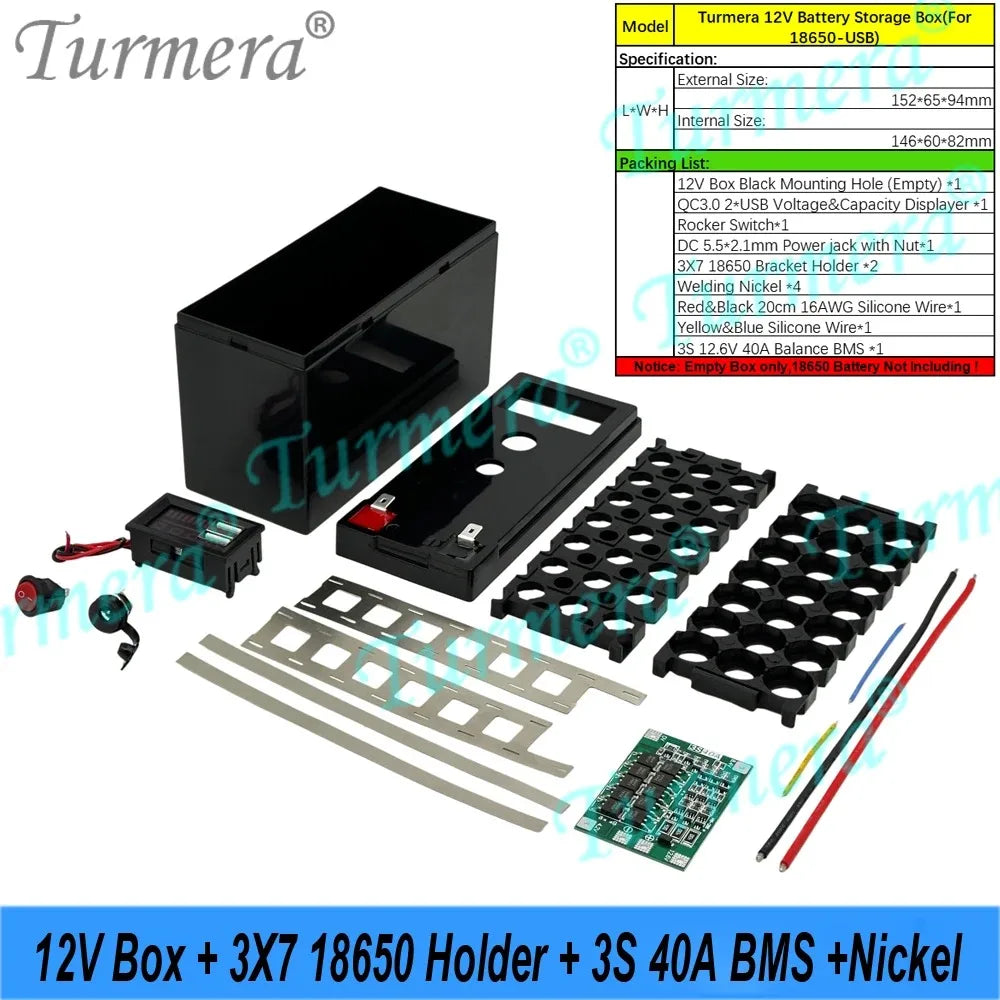 18650 Battery Box Holder 40A BMS with Voltage Capacity Displayer Rechargeable USB Power Bank Battery case Mobile Phone Charger