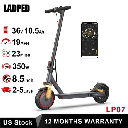 8.5'' LADPED LP07 Electric Scooter 350W 19mph Max Speed APP Smart Control Dual Suspension 23miles Max Range For City Commuter