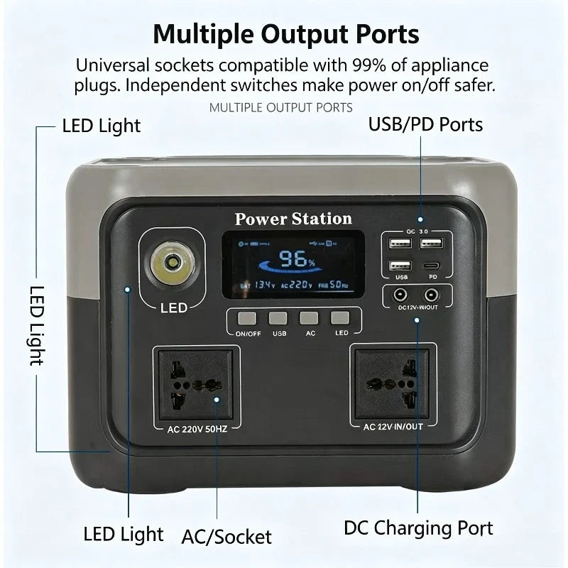 New 800W 716.8WH Portable Power Station 600W/800W Solar Generator Backup Power Bank for Outdoor Camping Home Emergency RV Travel