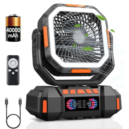 40000mAh Camping Fan Rechargeable Desktop Portable Air Circulator Wireless Ceiling Electric Fan with Power Bank LED Lighting
