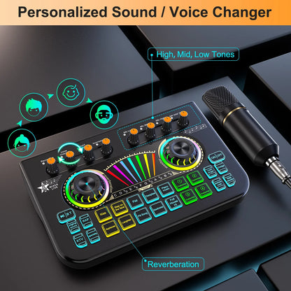 Tenlamp X3 BM800 Podcast Microphone Bundle Kit with 3.5mm Condenser Mic, Live Sound Card Audio Mixer, Professional Music Studio Full Setup for PC Phone Gaming Streaming Singing Karaoke YouTube Vlog