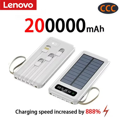 2026NEW Lenovo 200000mAh Large Capacity 4In1 Solar Power Bank Fast Charging Mobile Powerbank Portable External Battery ForiPhone