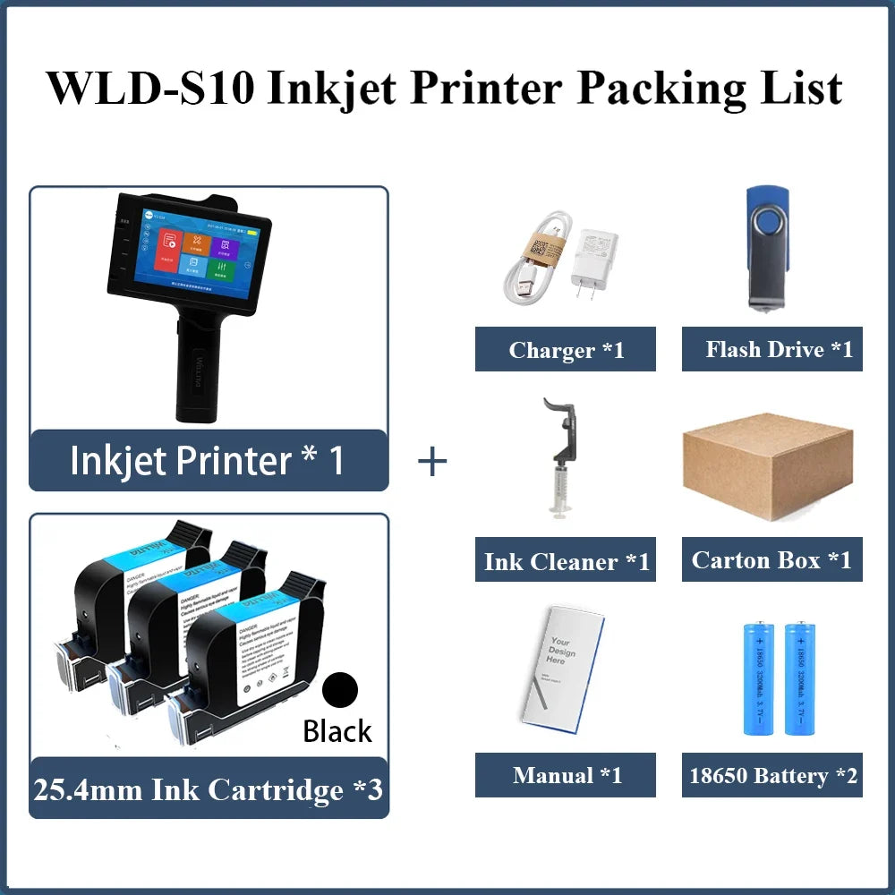 WILLITA WLD-S10 Handheld Inkjet Printer – 2–25.4 mm Print Height