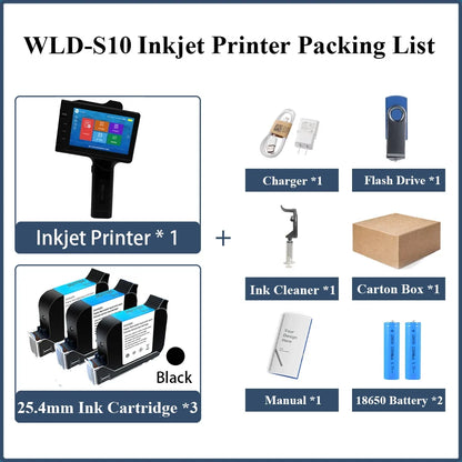 WILLITA WLD-S10 Handheld Inkjet Printer – 2–25.4 mm Print Height
