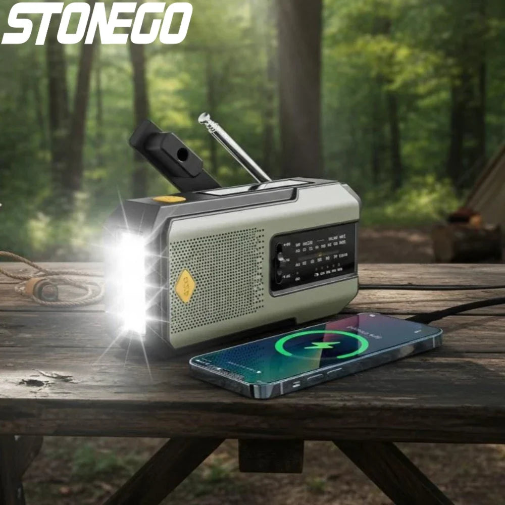 STONEGO Emergency Radio Solar Power Hand Crank Radio Global Receiver High Quality LED Torch Reading Light SOS Alarm 2000mAh