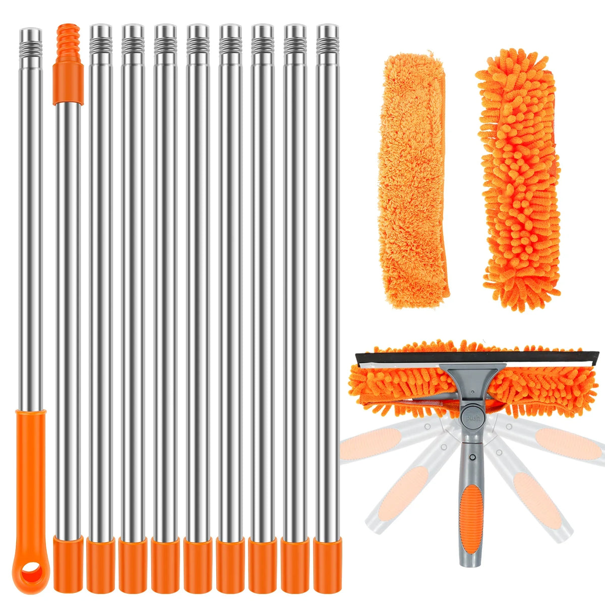 Extendable Window Cleaning Kit – 2-in-1 Glass Squeegee & Microfiber