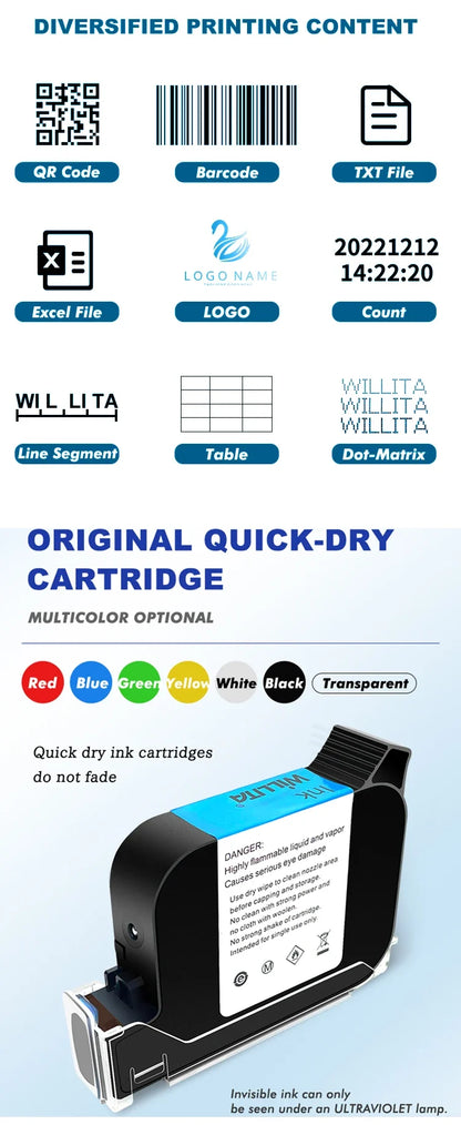 WILLITA WLD-S10 Handheld Inkjet Printer – 2–25.4 mm Print Height