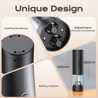 Rechargeable Electric Salt and Pepper Grinder with LED Light, Adjustable Coarseness, Designed for One-Handed Kitchen Cooking