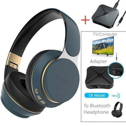 Wireless TV Headphones Bluetooth 5.0 USB Adaptor Stereo Headset Foldable Helmet Earbuds with Mic for Samsung TV PC Music