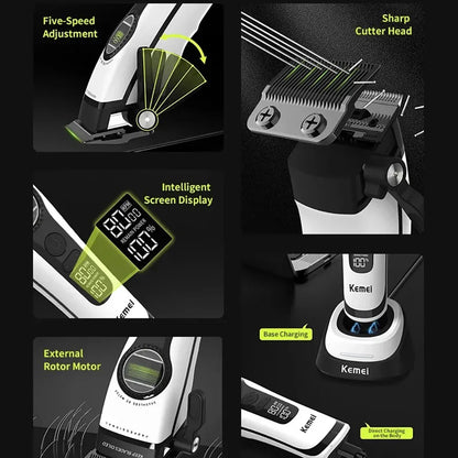 Kemei 1593 Barber Professional Hair Clipper Rechargeable Trimmer Electric Hair Cutting Machine External Rotor Brushless Motor