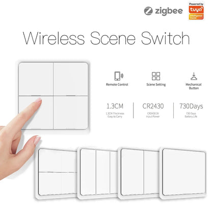 MOES 4 Gang Tuya ZigBee Wireless 12 Scene Switch Push Button Controller Battery Powered Automation Scenario for Tuya Devices