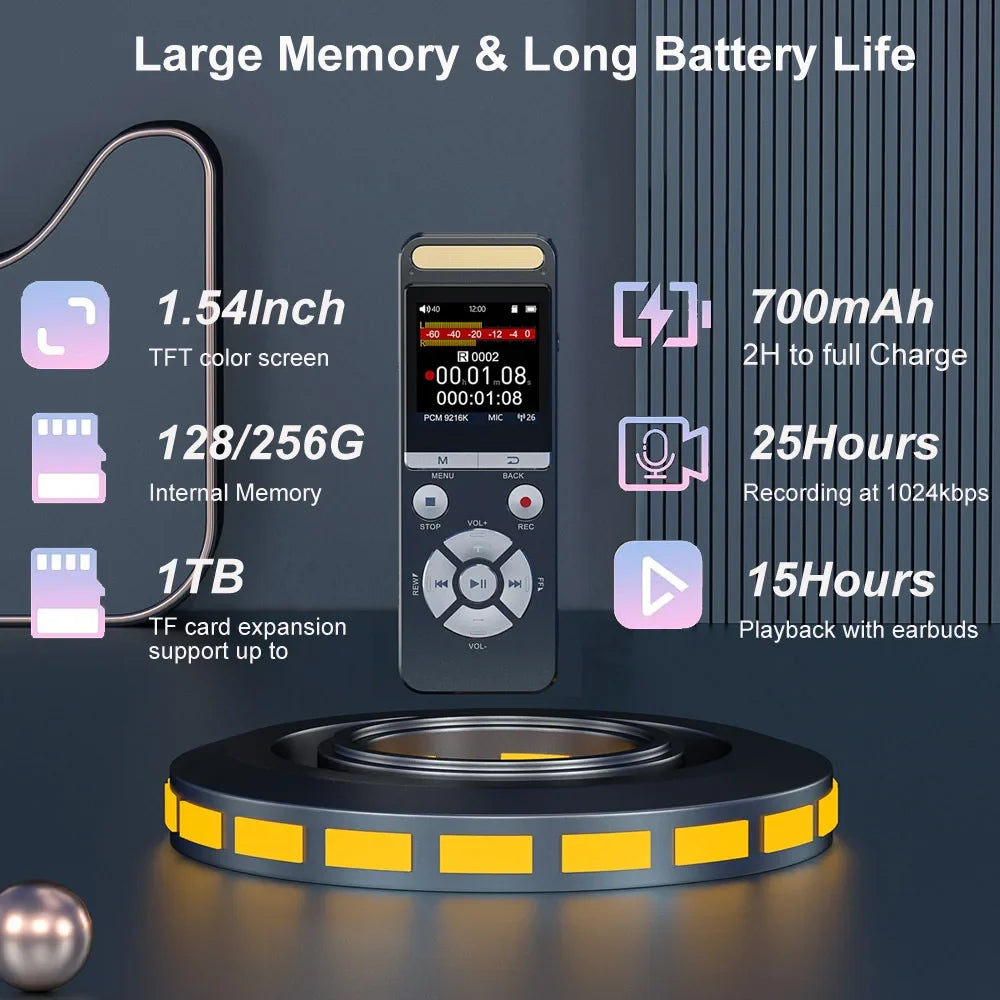 Professional Voice Recorder 9126KBPS Hi-Res Audio for Interview Meeting Lecture Evidence Collection Noise Reduction AI Recorder