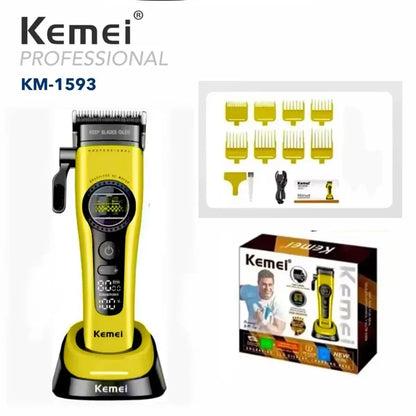 Kemei 1593 Barber Professional Hair Clipper Rechargeable Trimmer Electric Hair Cutting Machine External Rotor Brushless Motor