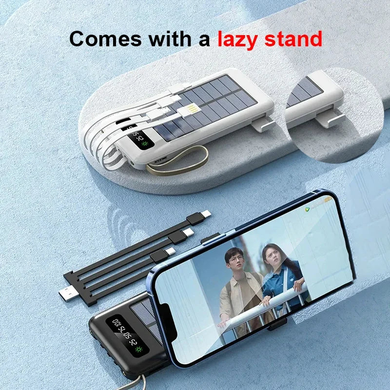 2026NEW Lenovo 200000mAh Large Capacity 4In1 Solar Power Bank Fast Charging Mobile Powerbank Portable External Battery ForiPhone