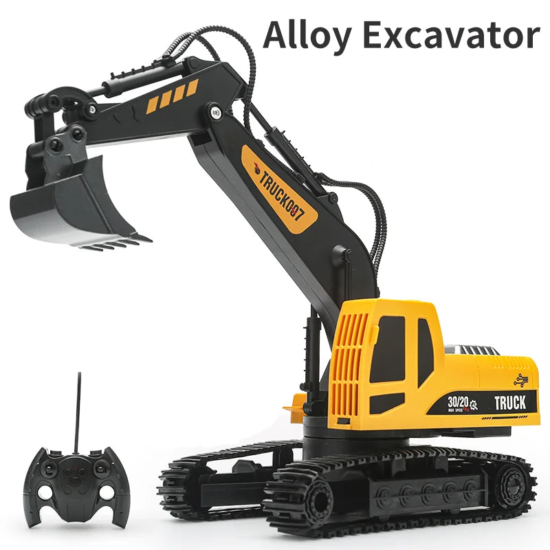 1:14 Remote Control Excavator, 6 Channels, 360° Rotation, Rechargeable Lithium Battery, Alloy Bucket, Durable Tracks, Kids Toy