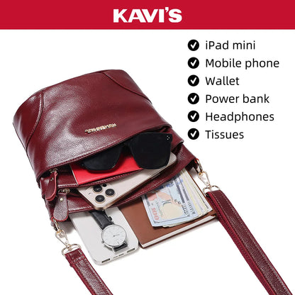 100% Genuine Leather Women Messenger Bags Casual Cell Phone Purse with