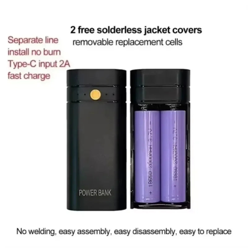 DIY Power Bank Box For Phone Electronic Charging Not Including Batteries 6000mAh 5V 2A 2X 18650 USB Type-C Battery Charger Case