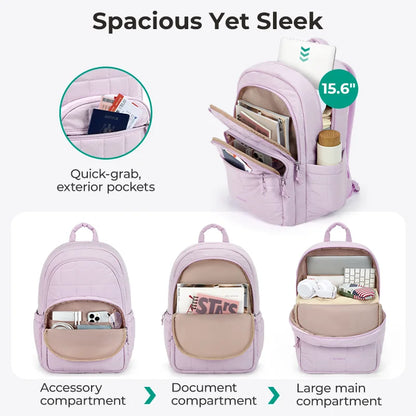 BAGSMART School Backpacks for Girl Quilted Casual Daypack Water-Resistant Bookbag for 15.6 Inch Laptop Fashion College Backpack