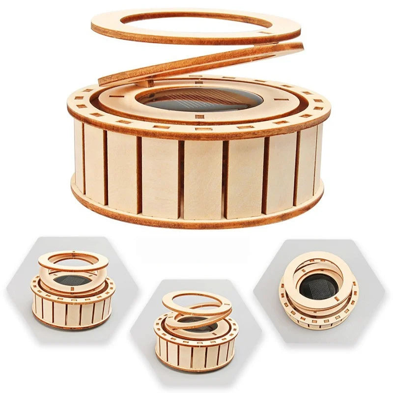 DIY Solar-Powered Double-Ring Rotating Toy Kids Fun Tech Handmade STEM Science Experiment Wooden Assembly Educational Gift