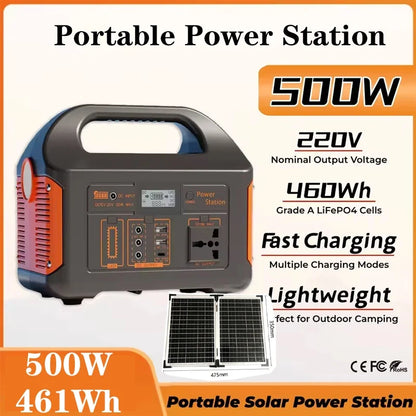 500W 220V Portable Power Station Solar Generator 461Wh 36Ah LiFePO4 Battery Power Bank for Outdoor Camping RV Emergency Energy