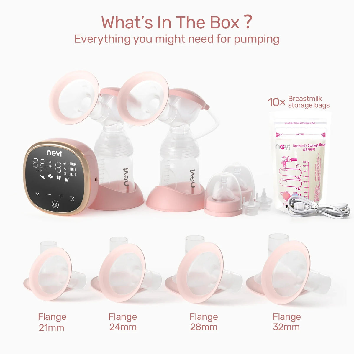 NCVI Double Electric Breast Pump, Portable Breast Pump Electric with 4 Modes 9 Levels,LED Display, 10pcs Breastmilk Storage Bags
