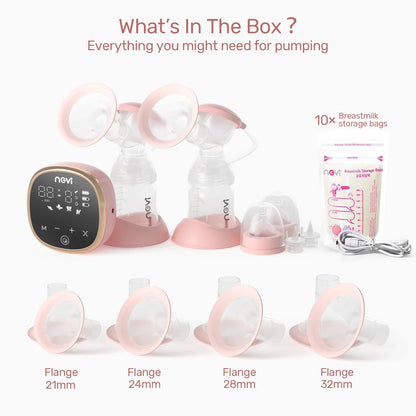 NCVI Double Electric Breast Pump, Portable Breast Pump Electric with 4 Modes 9 Levels,LED Display, 10pcs Breastmilk Storage Bags