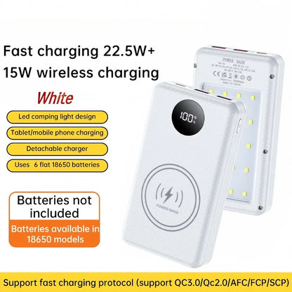 6*18650 20000mAh Power Bank Case 22.5W Fast Charging 15W Wireless Charging Mobile Power Bank Housing Battery Holder For Phone