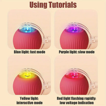 Automatic Interactive Cat Ball Toy Rechargeable Smart Electric Rolling Ball with Faux Tail Mouse Imitation for Dog Cat Training